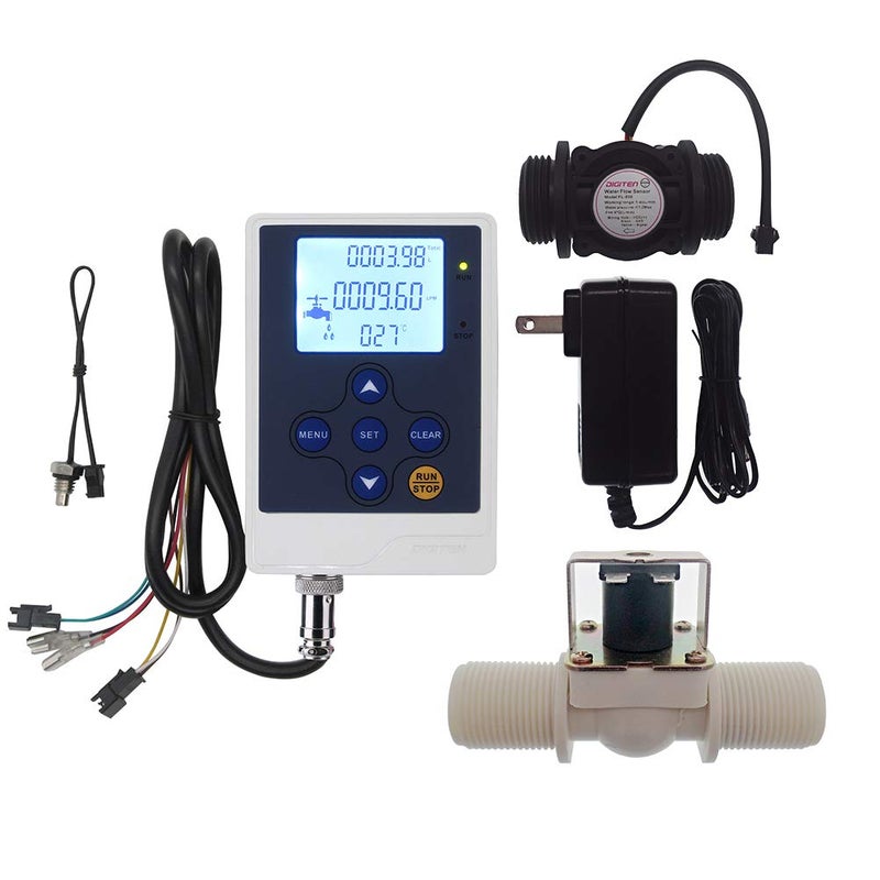 DIGITEN Water Flow Control LCD Display+G1"Flow Sensor Meter+G1"Solenoid Valve+12V power - Image 1
